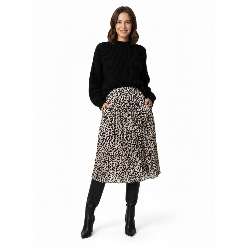 Sadie & Love Leopard Print Midi Skirt Animal Print Elastic Waist Size L Mobwife - Picture 1 of 6
